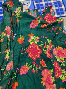 Floral Green Kurta Set with organza dupatta