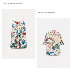 ZARA WOMEN Printed Midi Skirt & Shirt