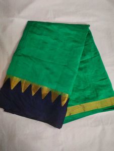 Green & Navy Saree with Geometric Border