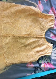 Gold Embellished Long Gown And Leggings