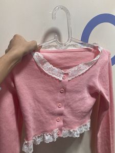 Pink Lace Trim Cardigan