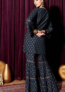 Navy &amp; Gold Printed Kurta Set