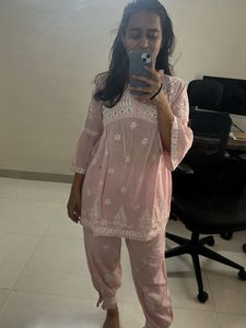 Pink Chikankari Coord Set