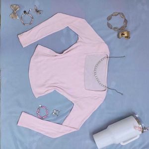 Pink Square Neck Long Sleeve top