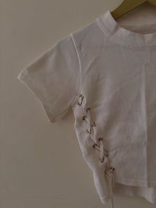 White Lace-Up Detail Top