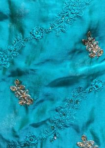 Elegant Teal Embroidered Saree