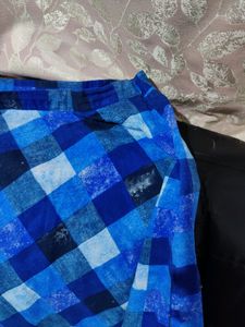 Blue Cotton Skirt With Checks