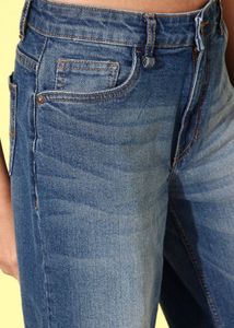 Roadster Medium Blue Wide Leg Heavy Fade Jeans