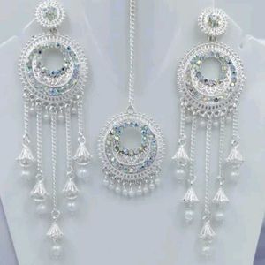 Silver-Tone Tikka Earring Set