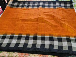 Checkered Saree With Orange Accent