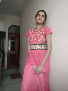 Ethnic gown pink with embroidery