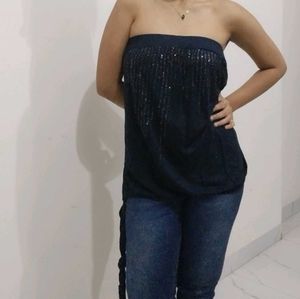 Sequin Embellished Strapless Top