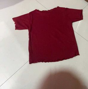 Burgundy Ruffle Trim Crop Top