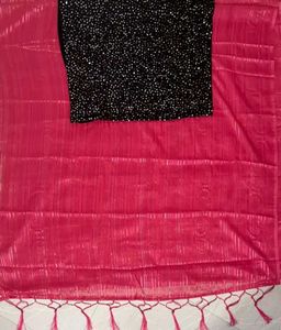 Pink Striped Saree with Sequin Blouse