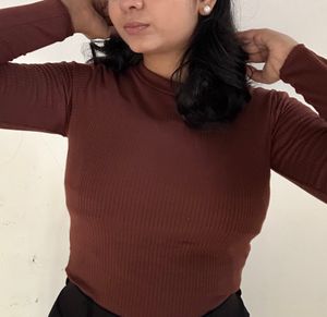 Brand New Brown Rib Full Sleeve Top