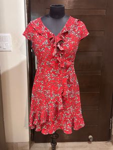 Scullers Red Floral Ruffle Dress