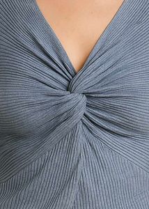 Stylish Blue Ribbed Twist-Knot Top - Full Sleeves