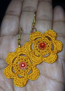 Yellow Flower Crochet Earrings
