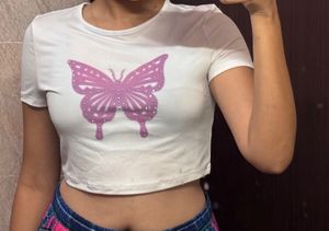 OffWhite Purple Butterfly CropTop