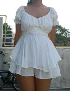 Cottagecore White Romper Dress