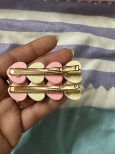 Pink &amp; Cream Heart Hair Clips