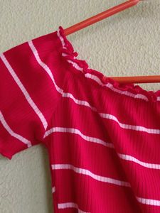 Red Striped Off-Shoulder Top