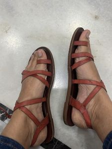 Rust Strappy Flat Sandals Westside
