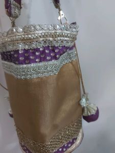 Purple &amp; Gold Embellished Potli bag
