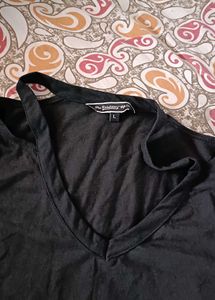 Black V-Neck Tie Detail Top