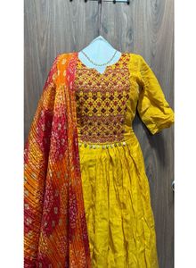 Long Gown With Bandhej Dupatta