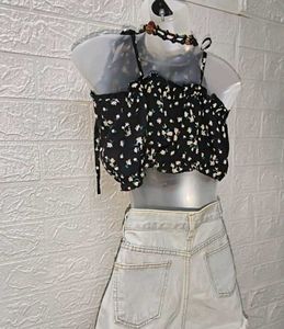 Foral Print Black Bralette Crop Top