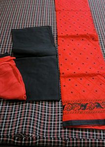 Red &amp; Black Unstitched Suit Set