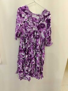 💜🤍 Women Floral Print Alia Cut Dress With Paint