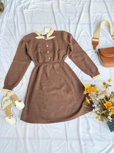 Brown Knit Mini Dress