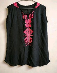 Black Top With Neon Embroidery