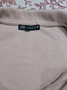 Zara Ribbed Crop Polo Top Size S