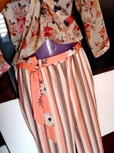 Floral Top &amp; Striped Pants Set🍂🍁