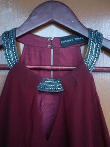 Burgundy Halter Fringe Dress