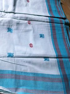 White Cotton Saree with Blue Border