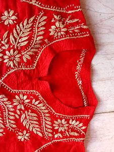 Beautiful Embroidered Red Cotton Kurti♥️