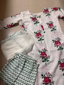 White Printed Cotton Suit Set