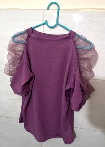 Purple Tulle Sleeve Top