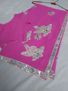 Pink Saree With Stiched Blouse