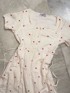 White Heart Print Midi Dress