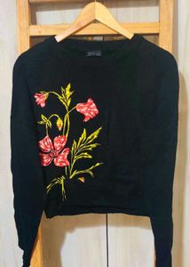 Floral Print Black woolen Top size-36-38