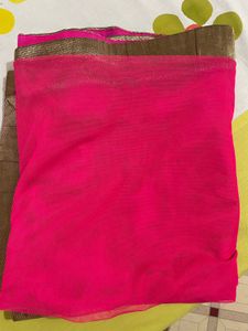 Elegant Pink Net Dupatta with Golden Border