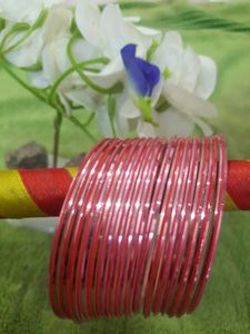 Pink Glass Bangles - Set of 16