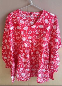 Red Floral Print Top