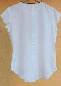 Khadi Look Beige Top w/ Black + Red Bib Collar