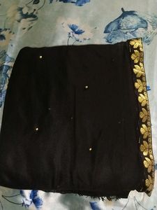 Black Saree With Matching Ear Rings